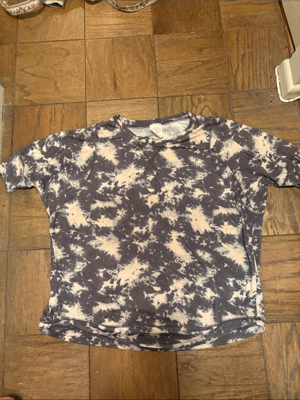 Tie-Dye Short Sleeve Sweatshirt - Gray & Cream